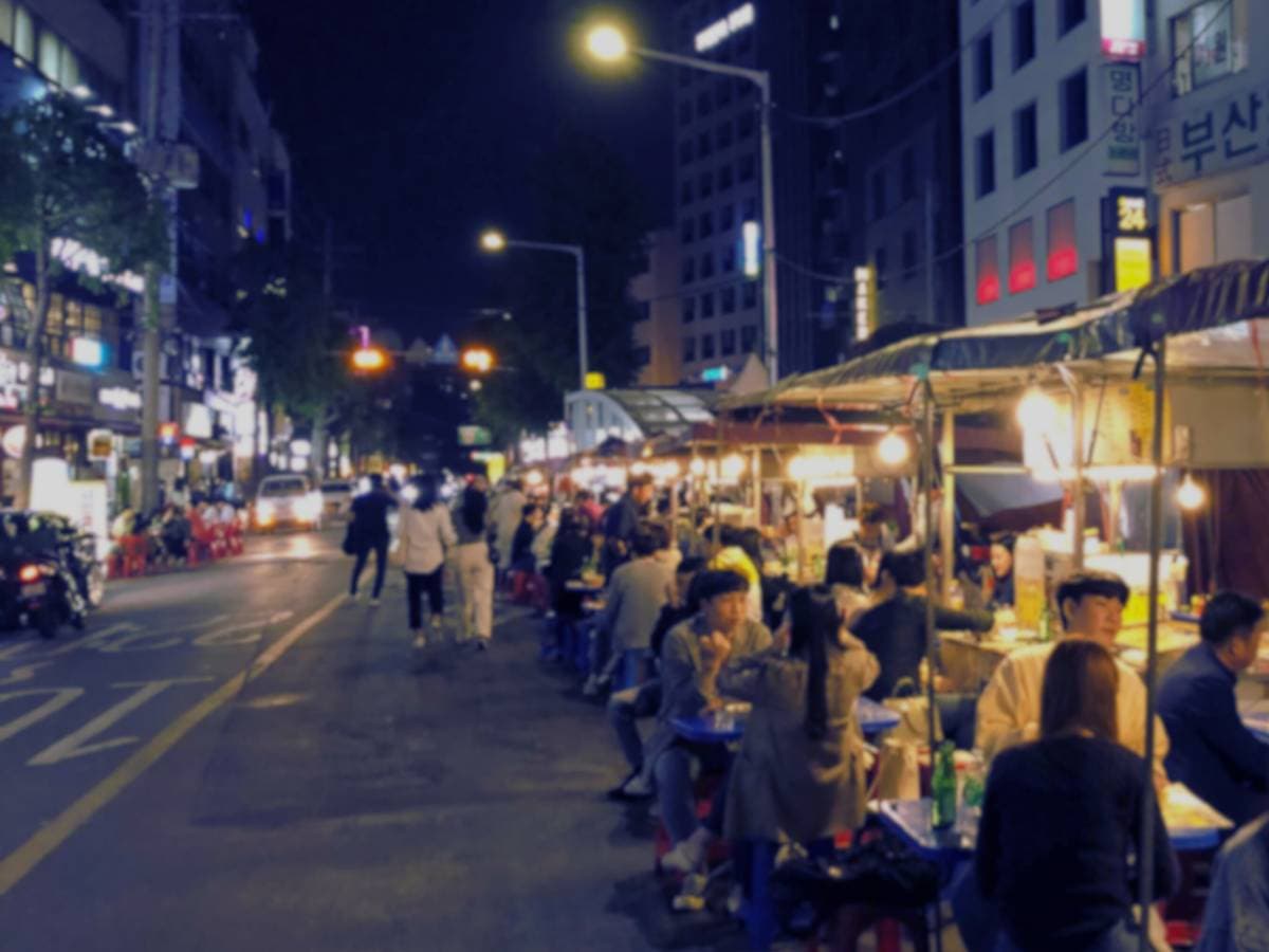 A lively street of food stalls