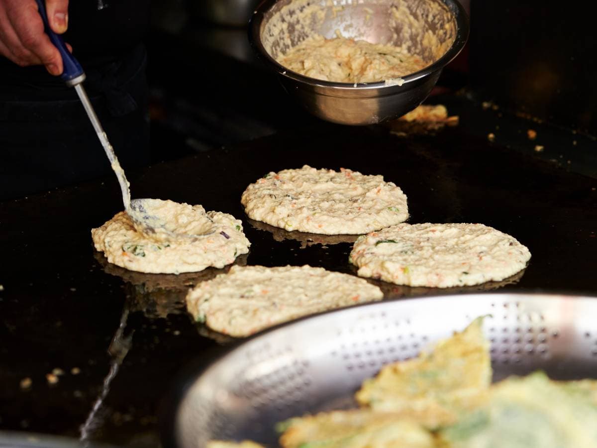 Cooking jeon with a ladle