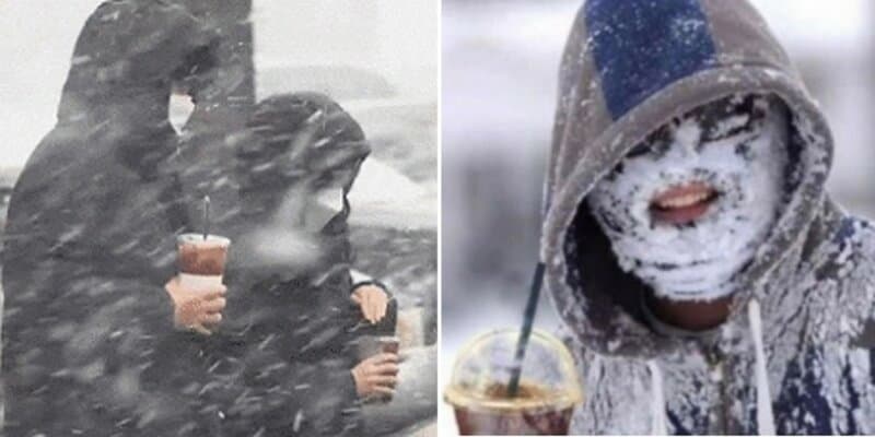 People having iced americano in winter