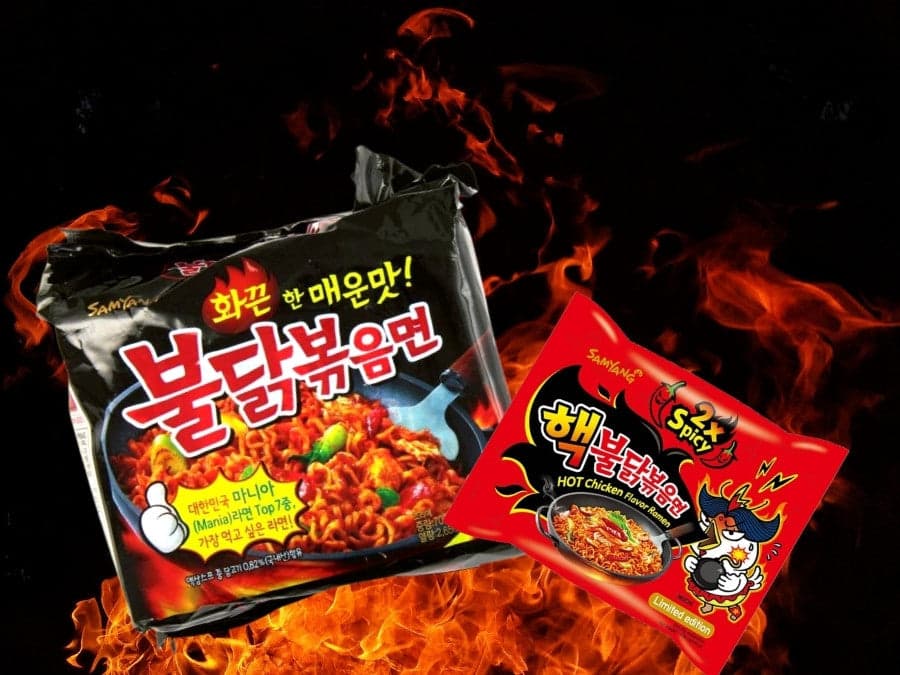 Hot Chicken Flavor Ramen on Fire flame