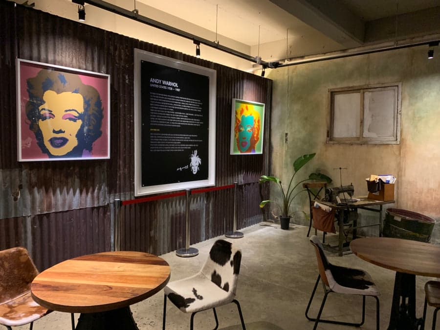 Various exhibits at Cafe Magnate