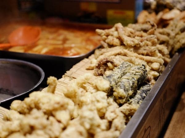 Various twigims at a pocha, Korean food stalls